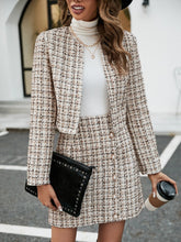 Plaid Print Open Front Jacket & Skirt